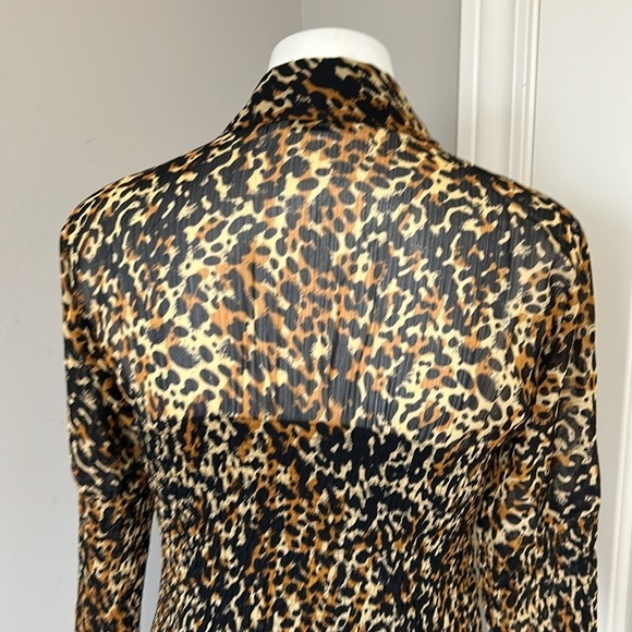 & OTHER STORIES Smocked Button Up Midi Dress Leopard Print Lined Sz 8 - Picture 11 of 14